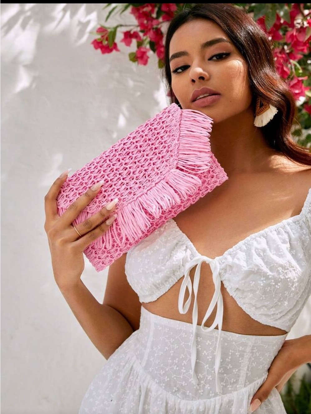 Baby Pink Crochet Fringe Clutch - Picture 6 of 8